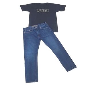 American Eagle Original Taper Denim Jeans Whiskered Worn Dark to Mid Wash 33x30